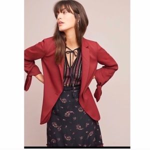 Anthropologie Tied-Sleeve Blazer in Wine